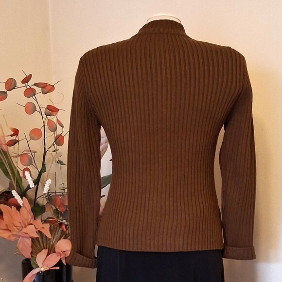 NWT Woman's Brown Multi Color Zip-Up Cardigan Knitwear Lightweight Sweater 6 S - Picture 6 of 6